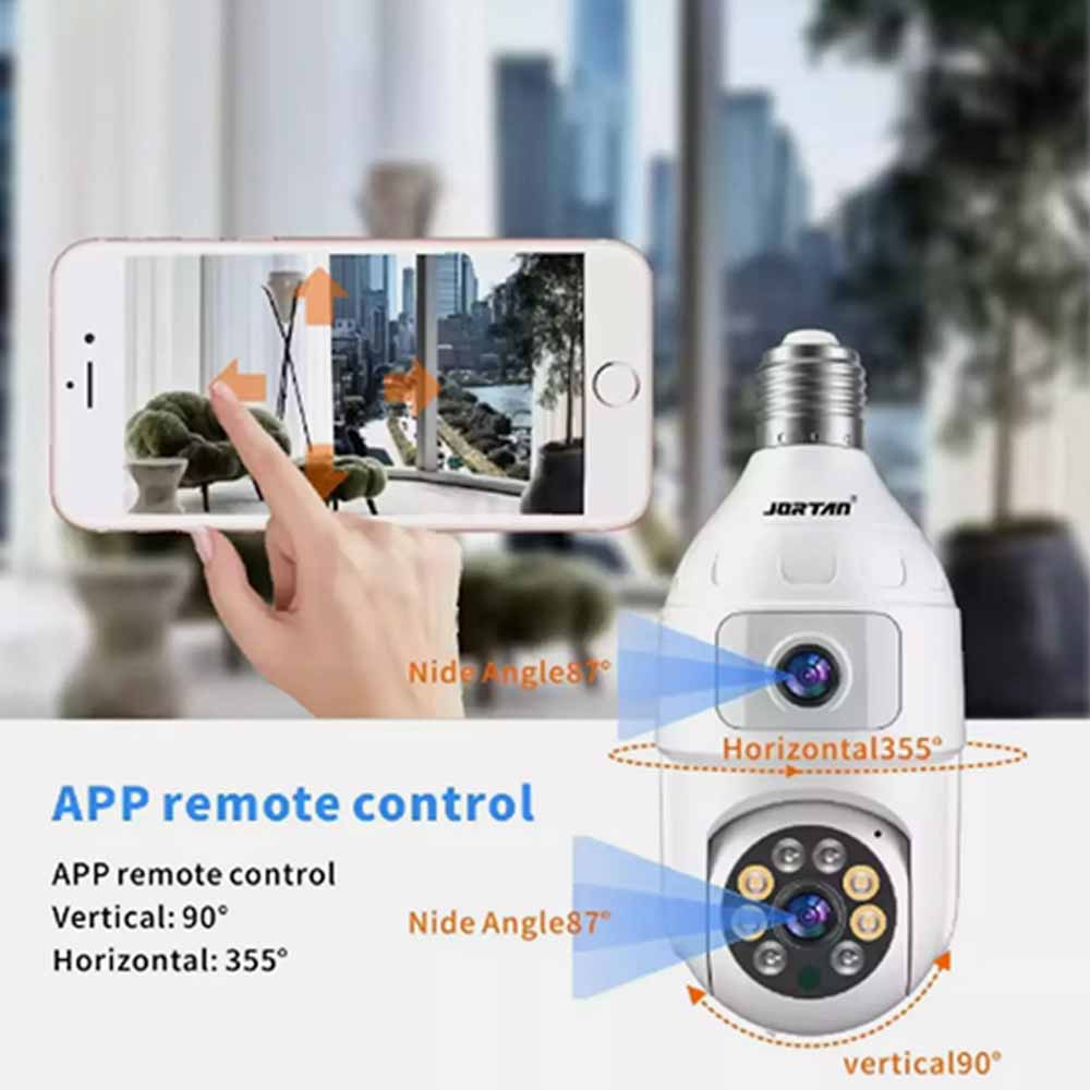 Telecamera IP led a lampadina wi fi 2,4GHz con doppio obbiettivo fisso e motorizzato videosorveglianza visione notturna controllo remoto app