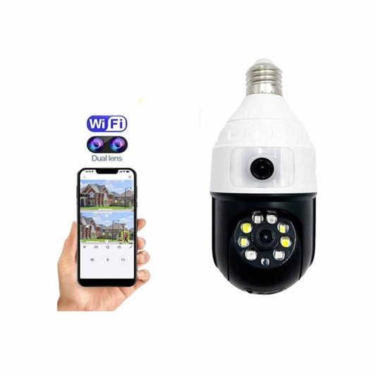 Telecamera IP led a lampadina wi fi 2,4GHz con doppio obbiettivo fisso e motorizzato videosorveglianza visione notturna controllo remoto app