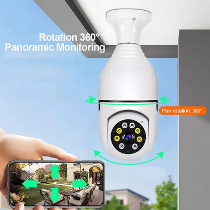 Telecamera IP led lampadina E27 wifi 2.4 Ghz lente 360° videosorveglianza visione notturna controllo remoto app