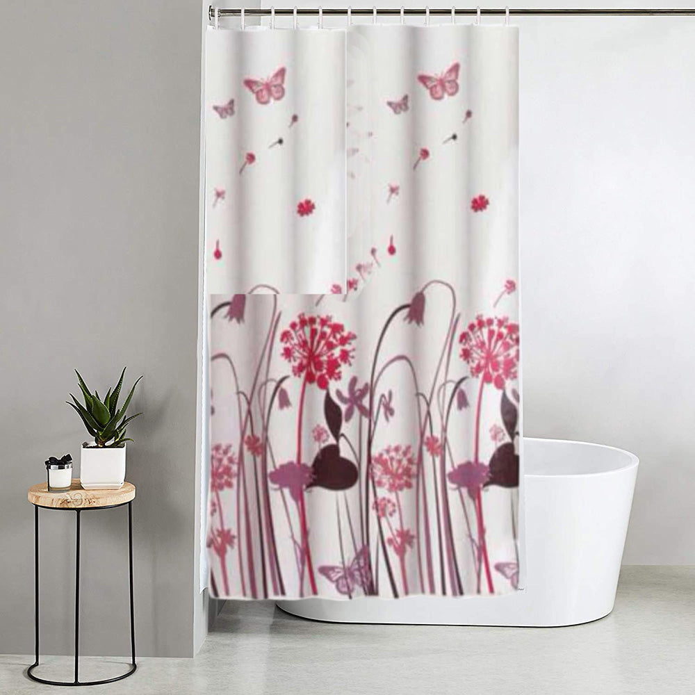 Tenda per doccia vasca da bagno impermeabile pvc 12 ganci decorata con fiori e farfalle 200x180 cm