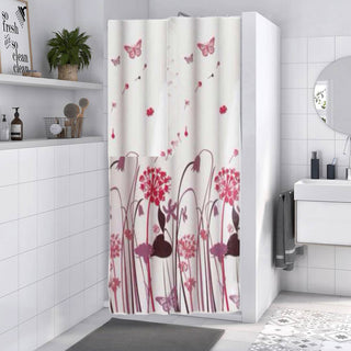 Tenda doccia impermeabile PVC 200x240cm 12 ganci motivo fiori farfalle