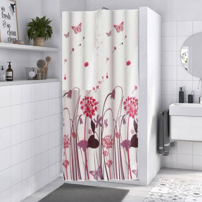 Tenda per doccia vasca da bagno impermeabile pvc 12 ganci decorata con fiori e farfalle 200x180 cm