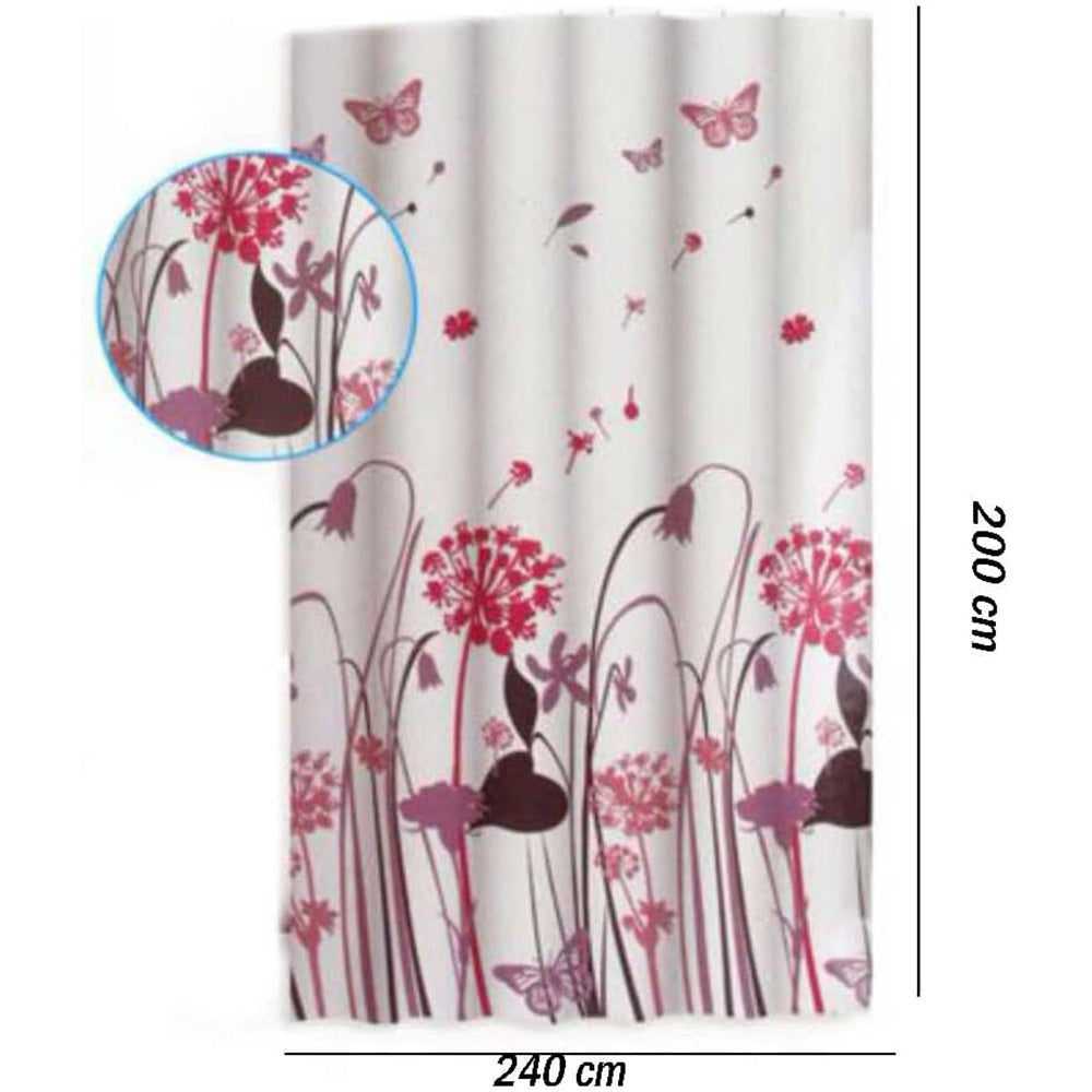 Tenda per doccia vasca da bagno impermeabile pvc 12 ganci decorata con fiori e farfalle 200x240 cm