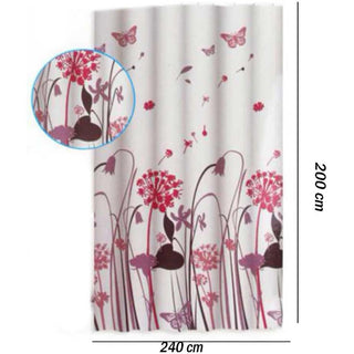 Tenda doccia impermeabile PVC 200x240cm 12 ganci motivo fiori farfalle