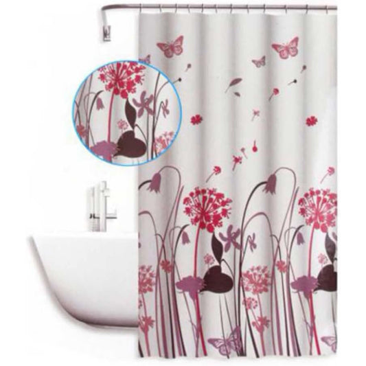 Tenda per doccia vasca da bagno impermeabile pvc 12 ganci decorata con fiori e farfalle 200x180 cm