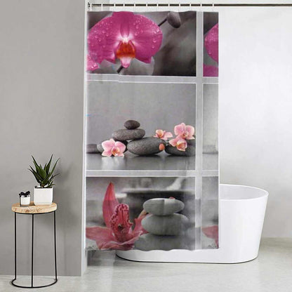 Tenda moderna per doccia vasca da bagno impermeabile pvc 12 ganci decorata con sassi e fiori 180x180 cm