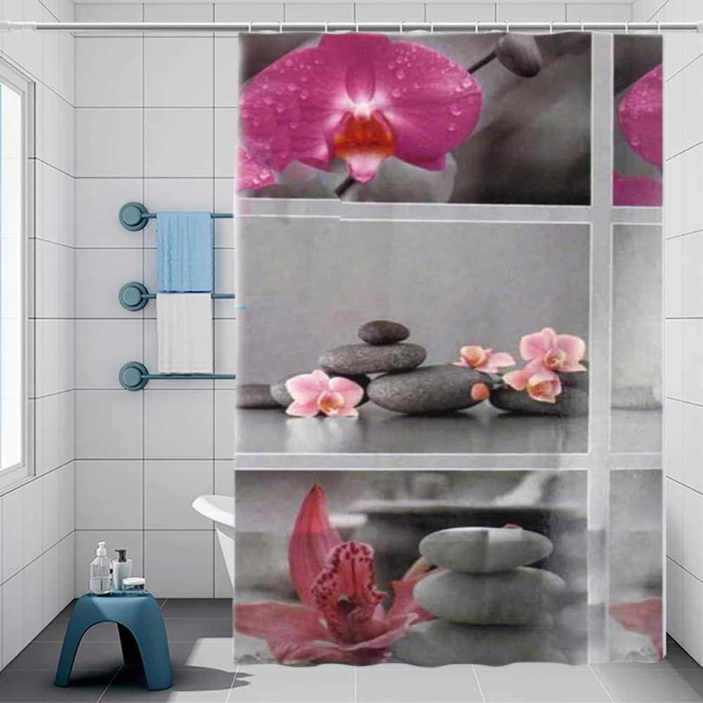 Tenda moderna per doccia vasca da bagno impermeabile pvc 12 ganci decorata con sassi e fiori 180x180 cm