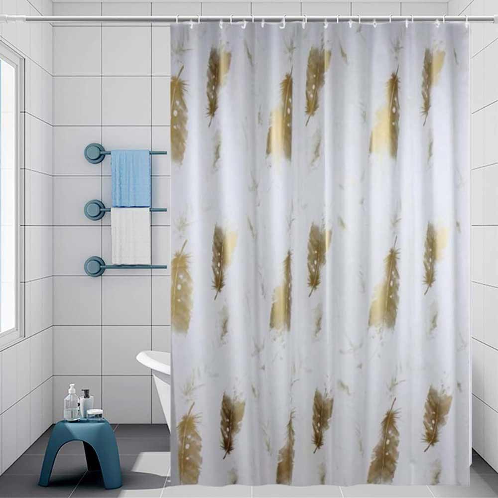 Tenda moderna per doccia vasca da bagno impermeabile pvc 12 ganci decorata con foglie oro 200x180 cm