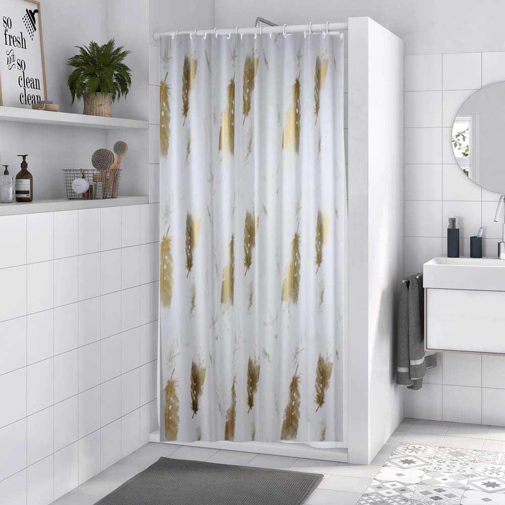 Tenda moderna per doccia vasca da bagno impermeabile pvc 12 ganci decorata con foglie oro 200x180 cm