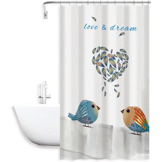 Tenda doccia impermeabile PVC 180x180cm 12 ganci motivo uccelli cuore
