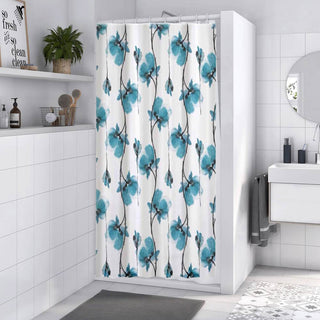 Tenda doccia impermeabile PVC 12 ganci motivo fiori blu varie musure