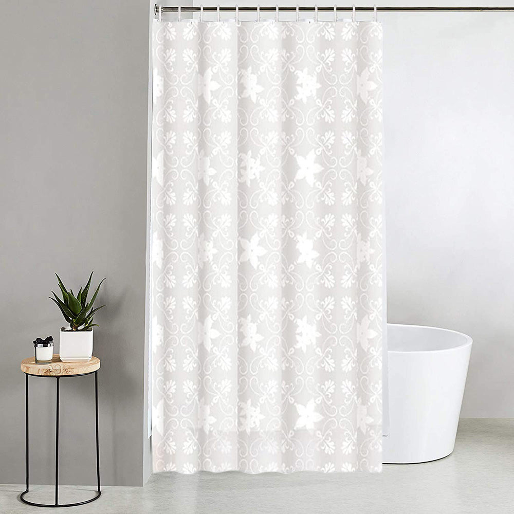 Tenda per doccia vasca da bagno bianca impermeabile pvc 12 ganci decorata con fiori da 200x180 cm e 200x240 cm