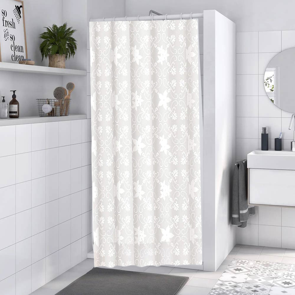 Tenda per doccia vasca da bagno bianca impermeabile pvc 12 ganci decorata con fiori da 200x180 cm e 200x240 cm