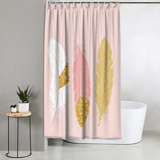 Tenda doccia impermeabile PVC 180x200 cm 12 ganci motivo piume oro