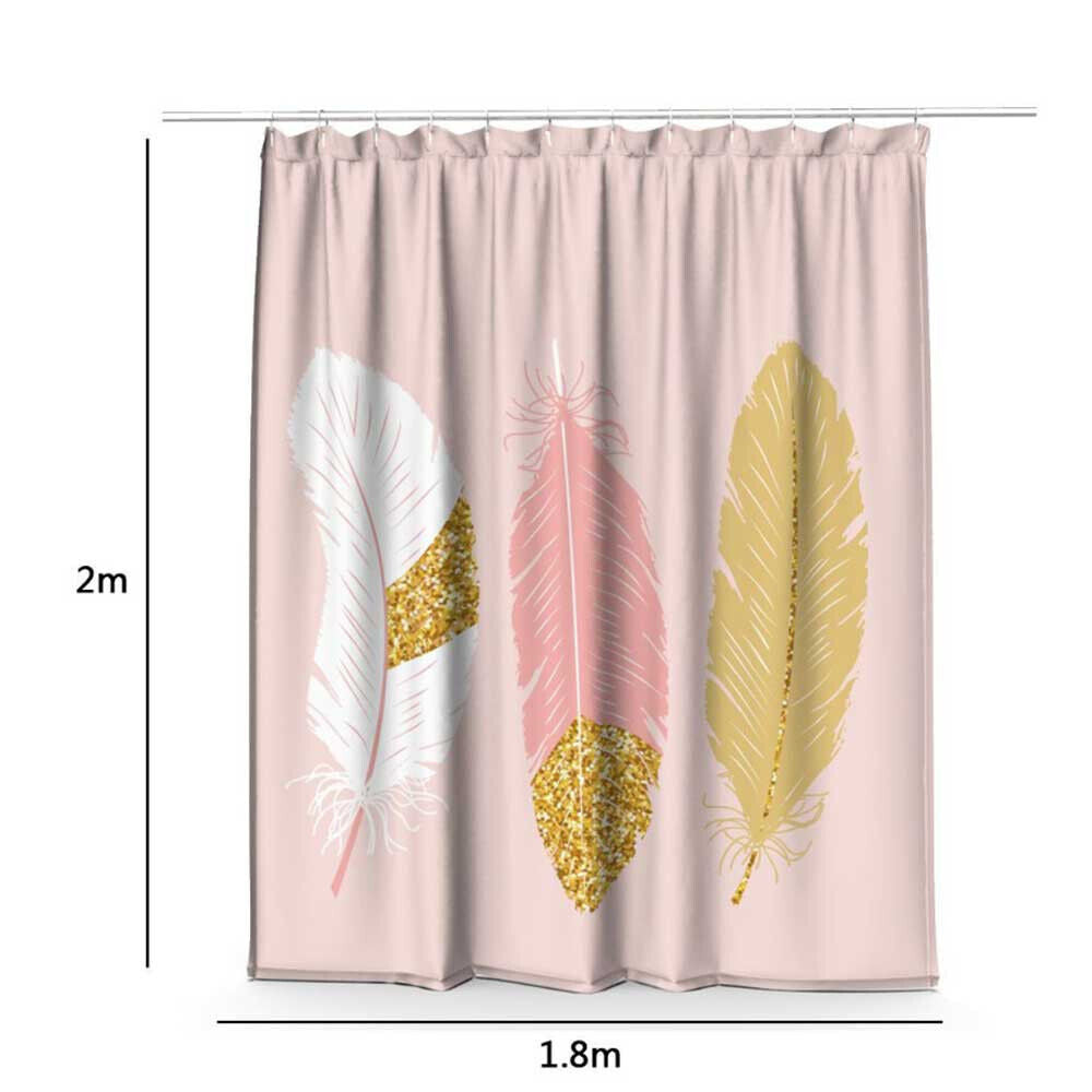 Tenda moderna per doccia vasca da bagno impermeabile pvc 12 ganci decorazione piume oro e rosa 200x180 cm