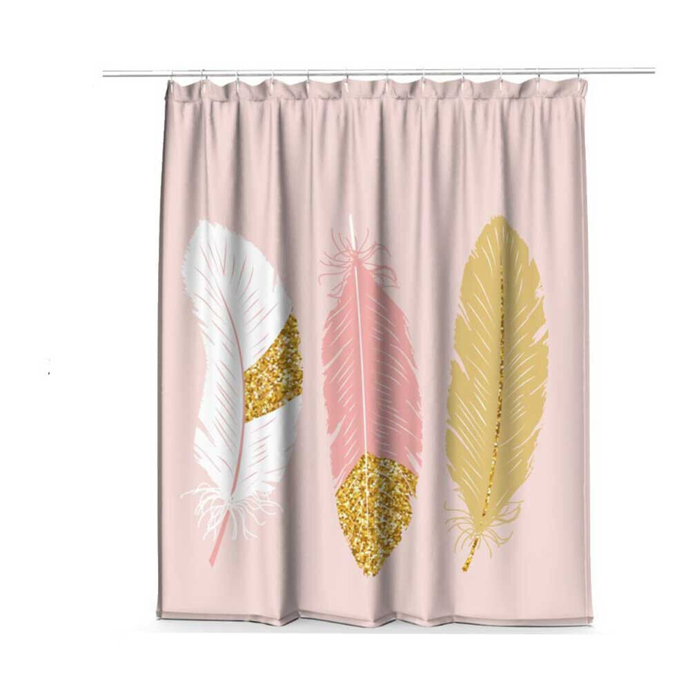 Tenda moderna per doccia vasca da bagno impermeabile pvc 12 ganci decorazione piume oro e rosa 200x180 cm