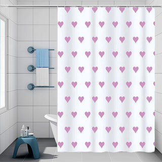 Tenda doccia impermeabile PVC 180x200 cm 12 ganci motivo cuori rosa