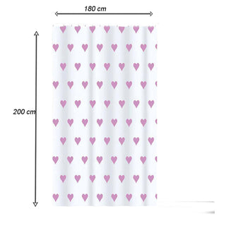 Tenda doccia impermeabile PVC 180x200 cm 12 ganci motivo cuori rosa