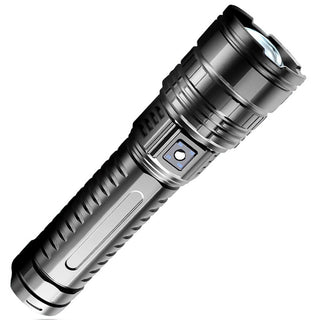 Torcia led 600MT zoom ricaricabile 3 luminosità lampeggiante tracolla