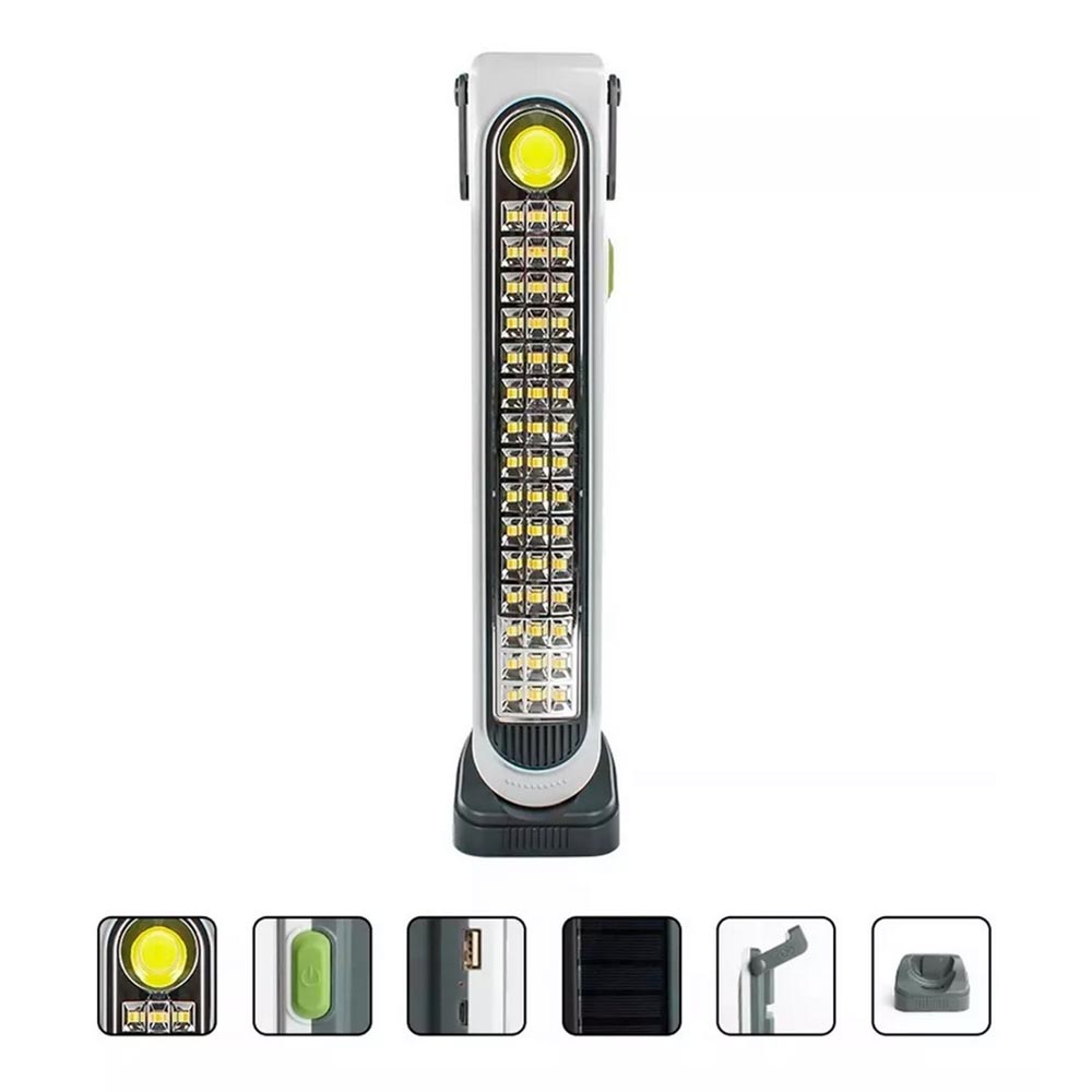 Torcia emergenza ricaricabile con pannello solare lampada aa 45 led più 1 led cob tripla colorazione di luce power bank