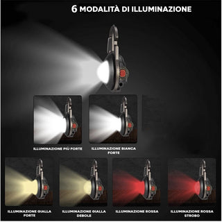 Torcia ricaricabile multiuso 6 modalità di illuminazione + cavalletto