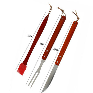 3 utensili barbecue coltello forchettone in acciaio pennello silicone