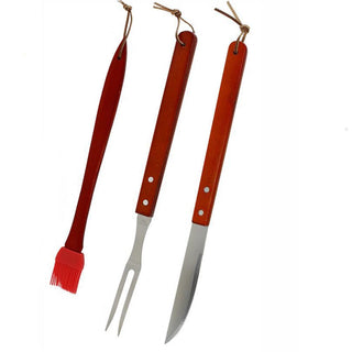 3 utensili barbecue coltello forchettone in acciaio pennello silicone
