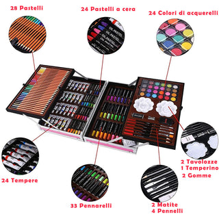 Set valigetta artista 145 pezzi colori pittura per bimbo bimba