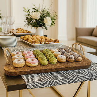 Vassoio rettangolare in legno manici in canapa per aperitivo 40x24 cm