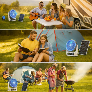 Ventilatore con pannello solare 2 velocità power banck e lampadine