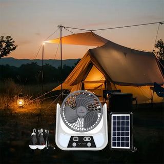 Ventilatore con pannello solare 2 velocità power banck e lampadine