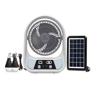 Ventilatore con pannello solare 2 velocità power banck e lampadine