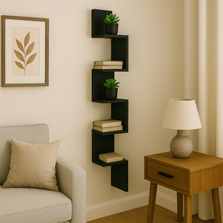 Mensola in legno MDF angolare scaffale verticale 5 ripiani a zig zag