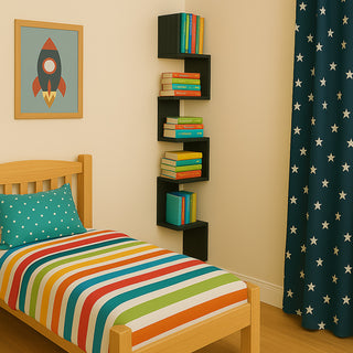 Mensola in legno MDF angolare scaffale verticale 5 ripiani a zig zag
